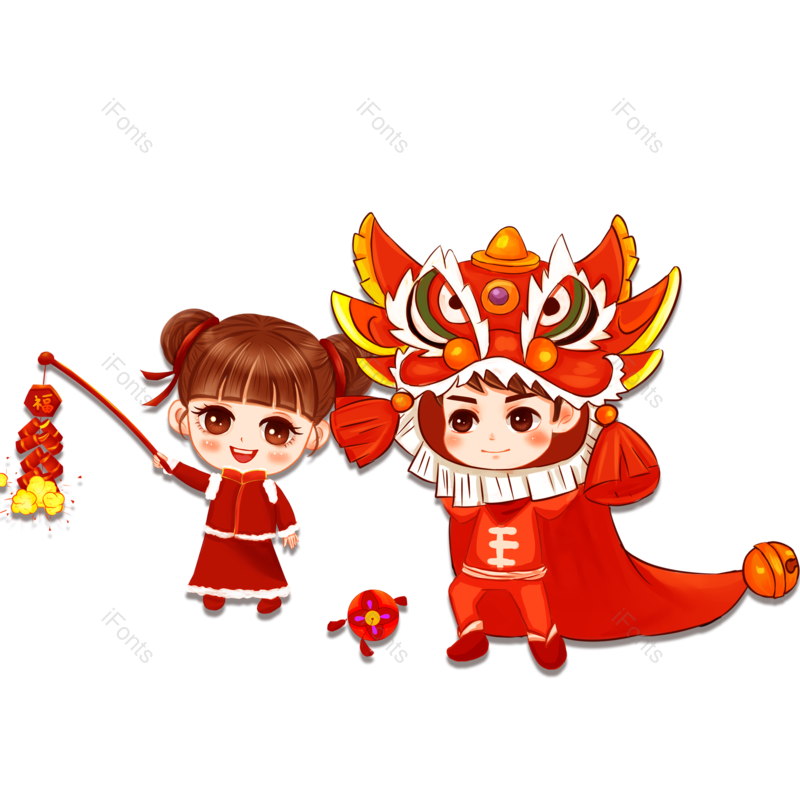 过新年图片,手绘人物元素,卡通人物PNG,可爱卡通人物免抠素材